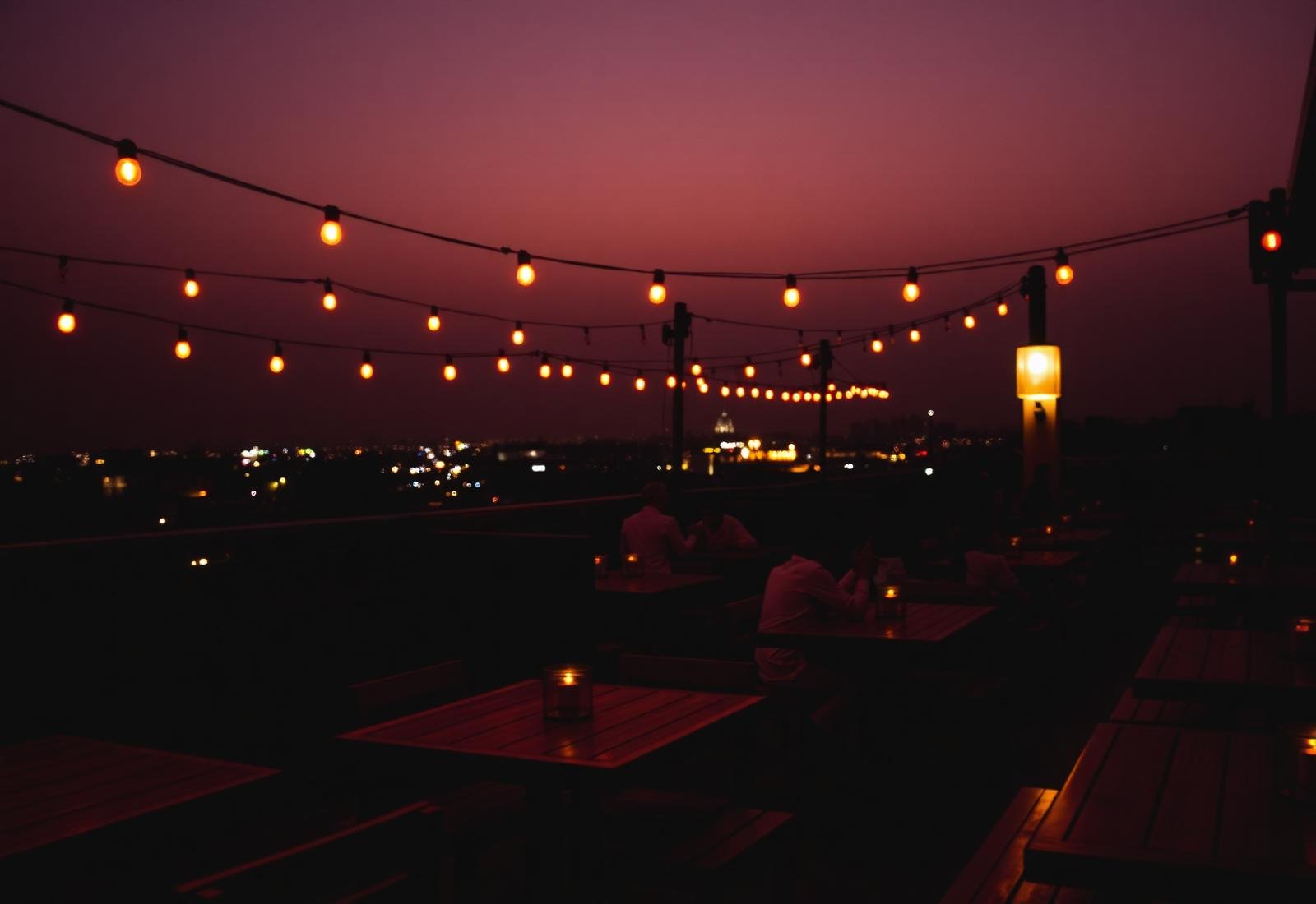 Rooftop dining at dusk